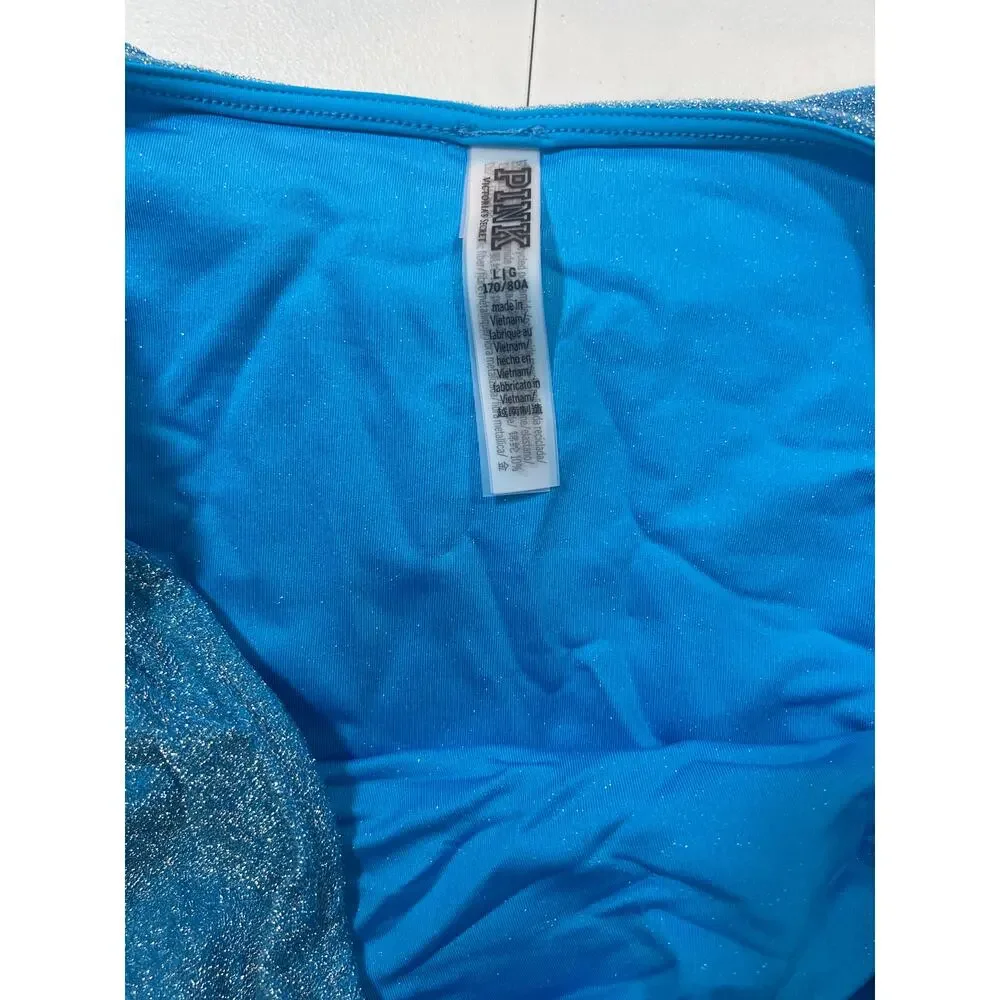 PINK 3 Piece Swim Size L Large Blue Shimmer NWOT Summer Swim Bathing‎ Suit - Picture 7 of 10